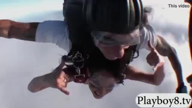 Badass hot babes sky diving and have fun at the beach